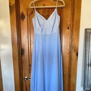 Crepe Spaghetti Strap Satin Bridesmaid Dress in Ice Blue David’s Bridal